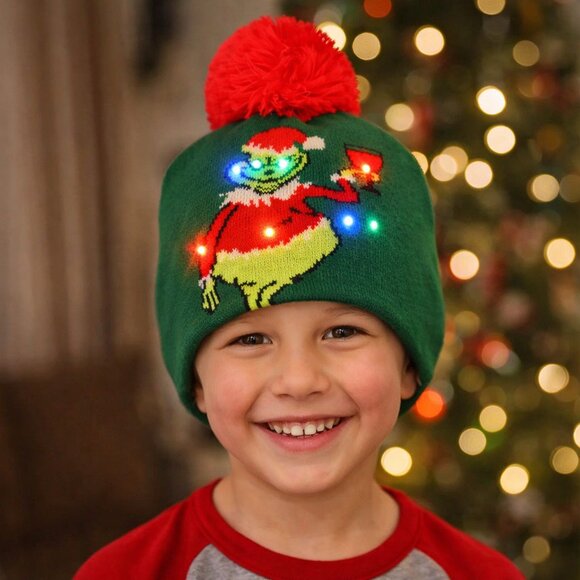 Grinch Christmas Beanie LED Light-Up Hat - Holiday Knit New🎄 - Picture 6 of 6